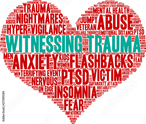 Witnessing Trauma Word Cloud on a white background. 