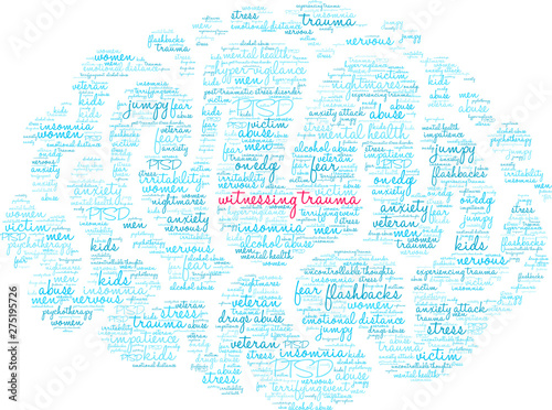 Witnessing Trauma Word Cloud on a white background. 