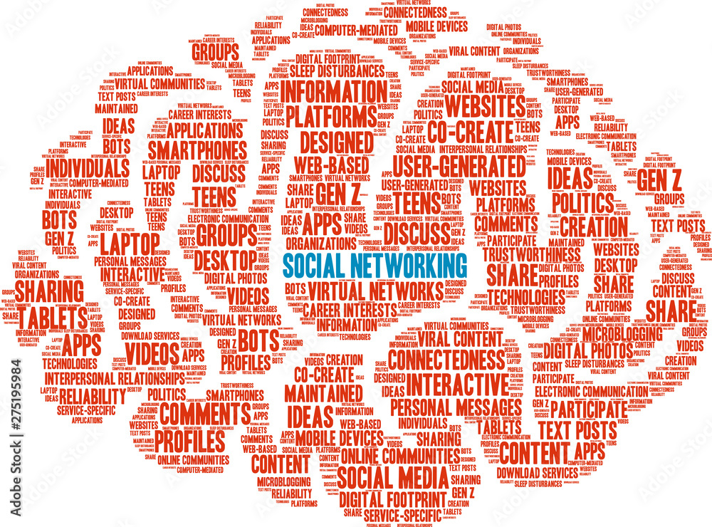 Social Networking Word Cloud on a white background. Social Networking Word Cloud on a white background.