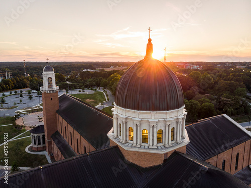 Aerial View of Cathedral in Raleigh, North Carolina at Sunset photo
