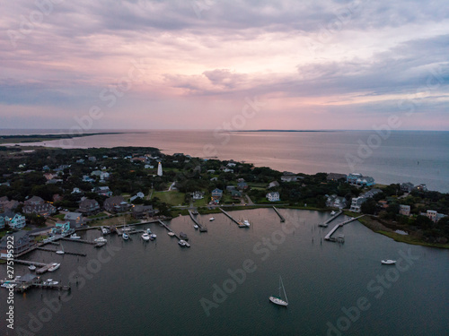 Aerial View of Ocracoke Harbor at Sunset