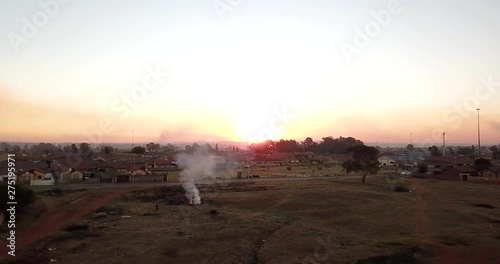 Vosloorus, South Africa - Beautiful sunset aerial shot over township in South Africa photo