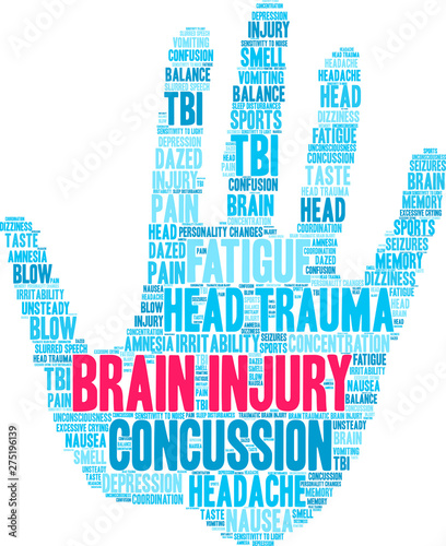 Brain Injury Word Cloud on a white background. 