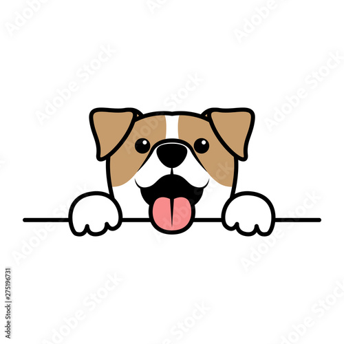 Cute jack russell terrier paws up over wall, Dog face cartoon, vector illustration