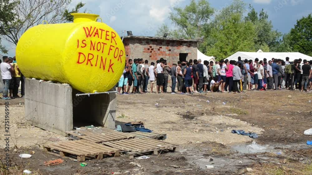 Refugees living in terrible condition in Camp Vučjak. Food line. Migrants don't have access to water, electricity, doctor.Site is located near to landmines field and landfill