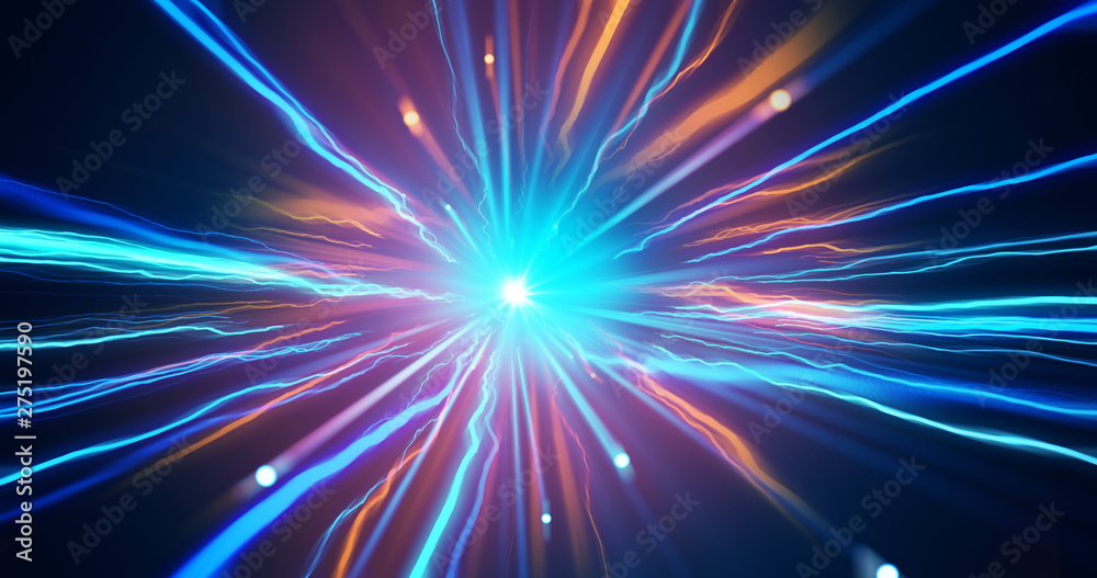 Light speed zoom travel in Deep space  background 3d illustration.