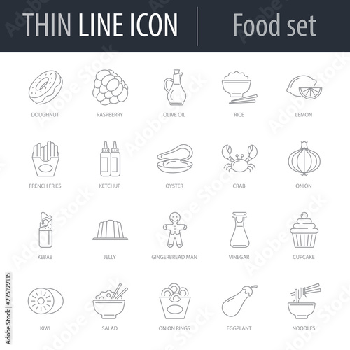 Icons Set of Food. Symbol of Intelligent Thin Line Image Pack. Stroke Pictogram Graphic for Web Design. Quality Outline Vector Symbol Concept Collection. Premium Mono
