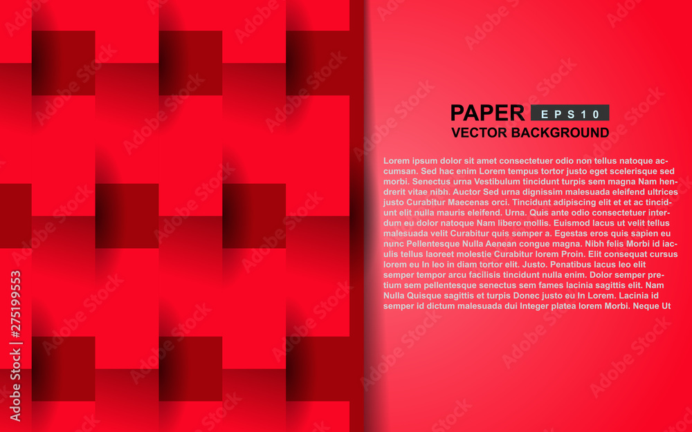 Modern abstract background with 3d red paper art style texture. Vector design template for use element cover, banner, card, advertising, poster