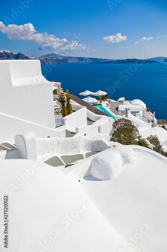 traditional white houses in Santorini, Cyclades islands Greece - amazing travel destination © Melinda Nagy