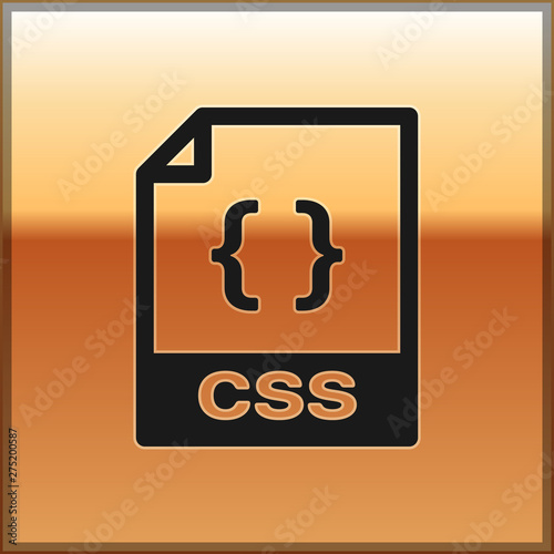 Black CSS file document icon. Download css button icon isolated on gold background. CSS file symbol. Vector Illustration