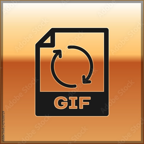 Black GIF file document icon. Download gif button icon isolated on gold background. GIF file symbol. Vector Illustration