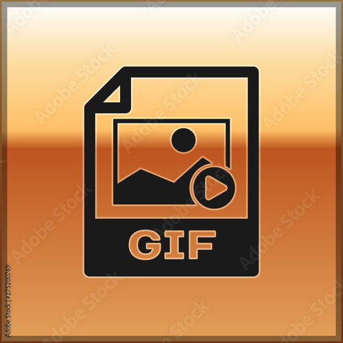 Black GIF file document icon. Download gif button icon isolated on gold background. GIF file symbol. Vector Illustration