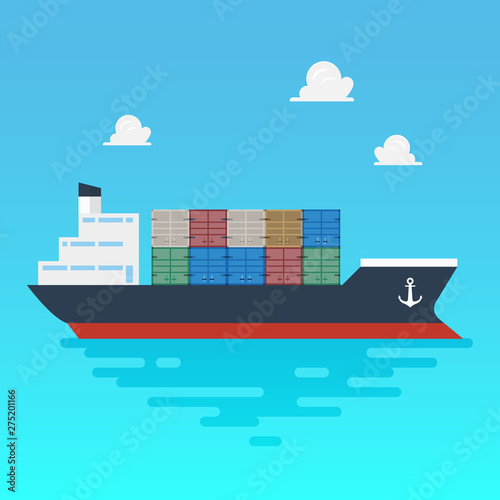 Cargo shipping with containers flat style