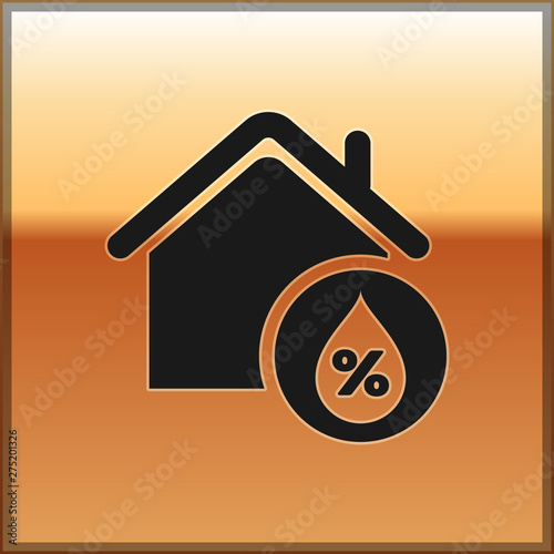 Black House humidity icon isolated on gold background. Weather and meteorology, thermometer symbol. Vector Illustration