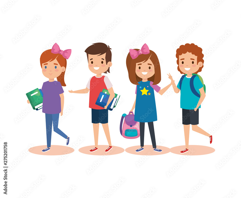 girls and boys studentes with books and backpack girls and boys studentes with books and backpack