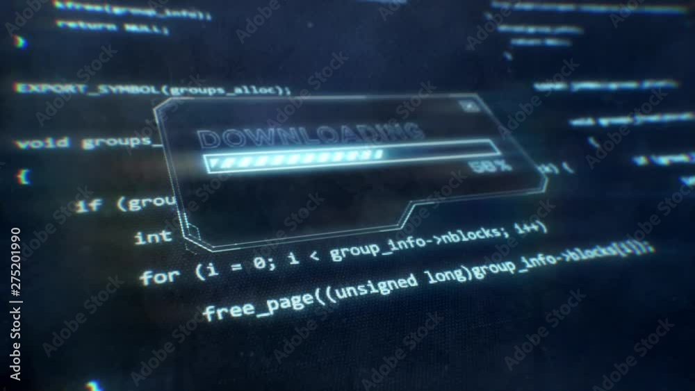 Computer Code Displayed on Sci-Fi Screen as Downloading Message is Displayed Computer Code Displayed on Sci-Fi Screen as Downloading Message is Displayed