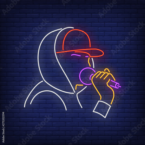 Rapper with microphone neon sign
