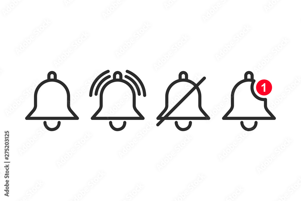 Message notification bell icon set template black color editable
