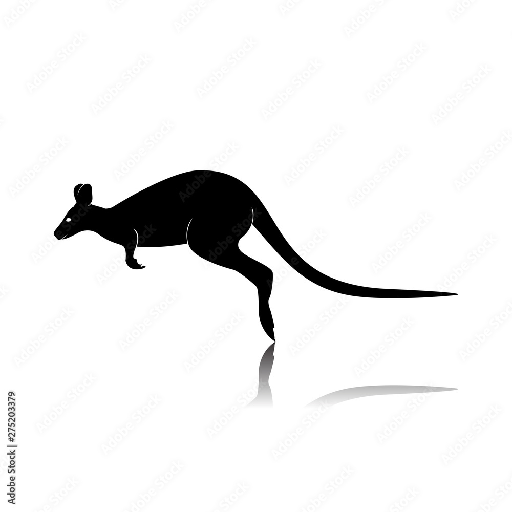 Kangaroo Silhouette Isolated on White Background
