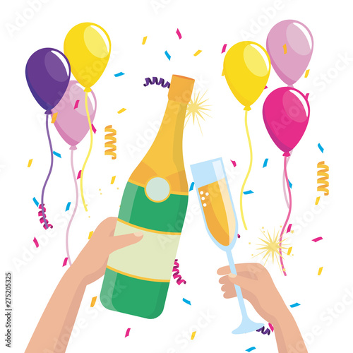 Isolated champagne bottle and cup design