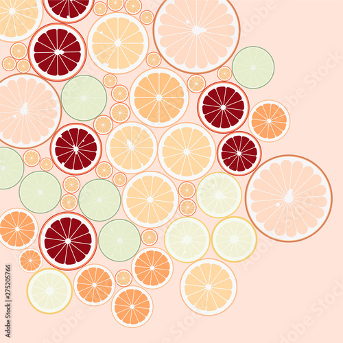 Orange, Lemon, Lime, Grapefruit on Pink Background 