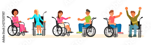 Set of disabled people in wheelchair