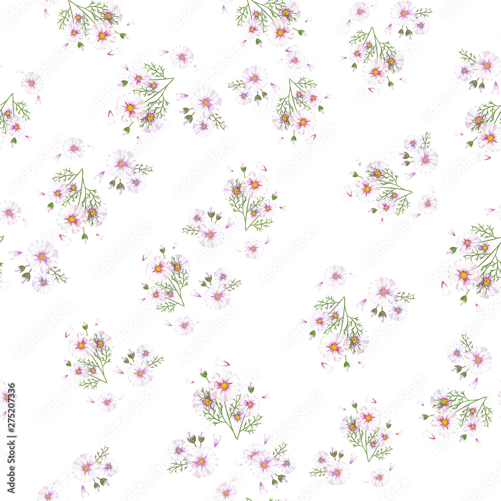 Field of white chamomile, great design for any purposes. Abstract bouquet design. Retro style.