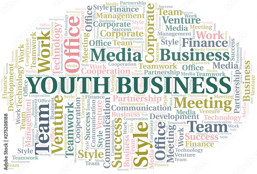Youth Business word cloud. Collage made with text only.