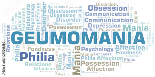 Geumomania word cloud. Type of mania, made with text only.