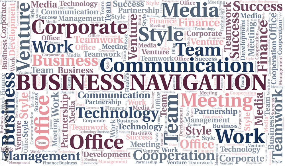 Business Navigation word cloud. Collage made with text only.