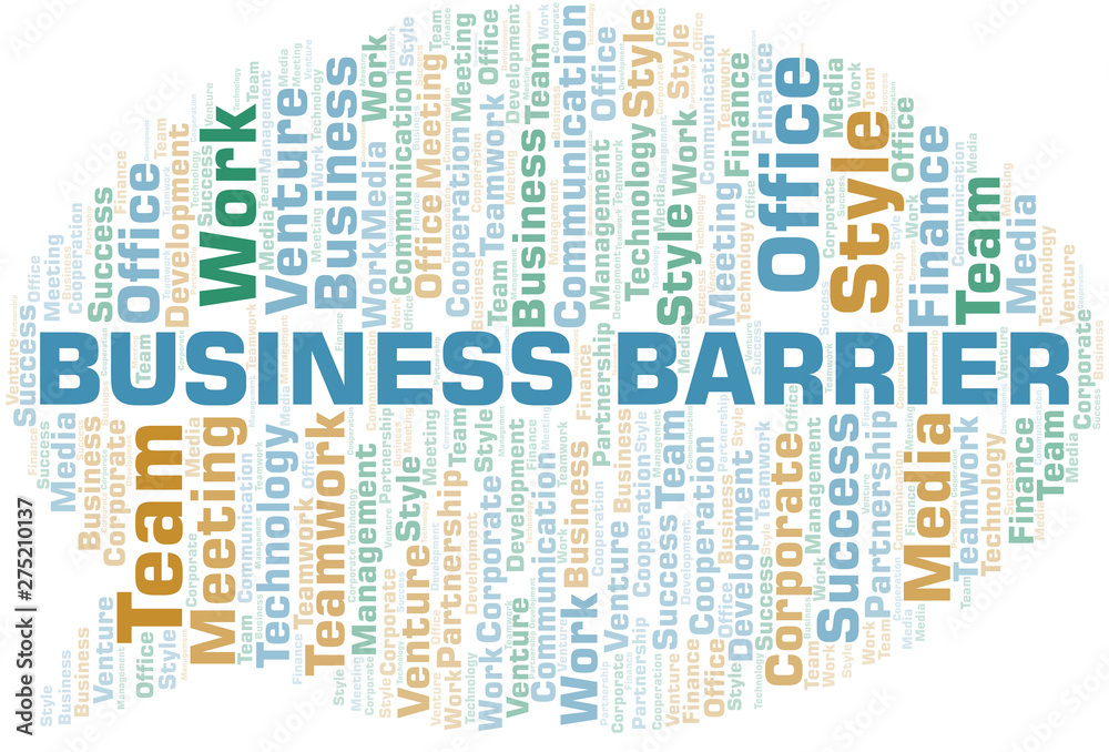 Business Barrier word cloud. Collage made with text only. Business Barrier word cloud. Collage made with text only.