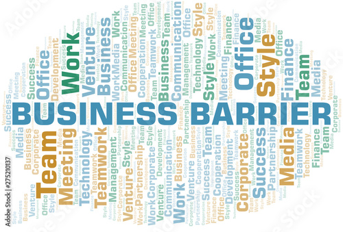 Business Barrier word cloud. Collage made with text only.