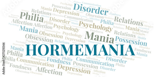 Hormemania word cloud. Type of mania, made with text only.