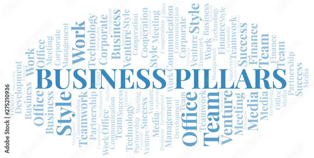 Business Pillars word cloud. Collage made with text only.