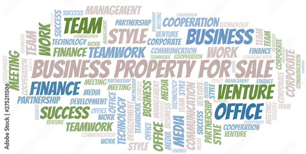 Obraz premium Business Property For Sale word cloud. Collage made with text only.