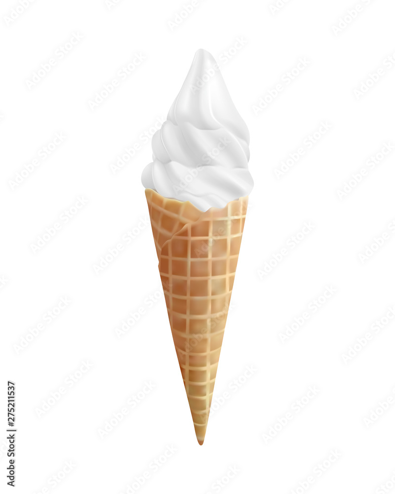  vanilla  ice cream in the cone waffle on white background 