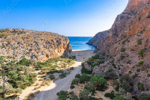 Slika na platnu Agiofarago gorge with the beach at the end of it in Crete island, Greece