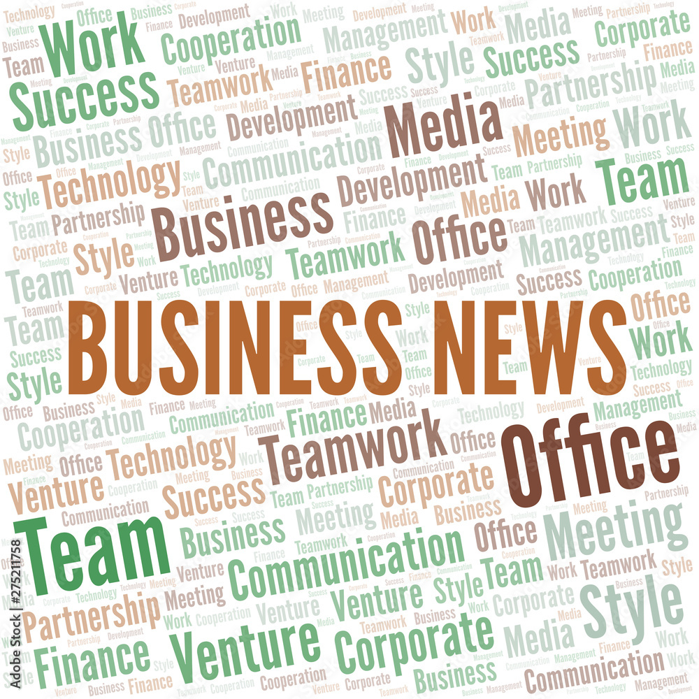 Business News word cloud. Collage made with text only.