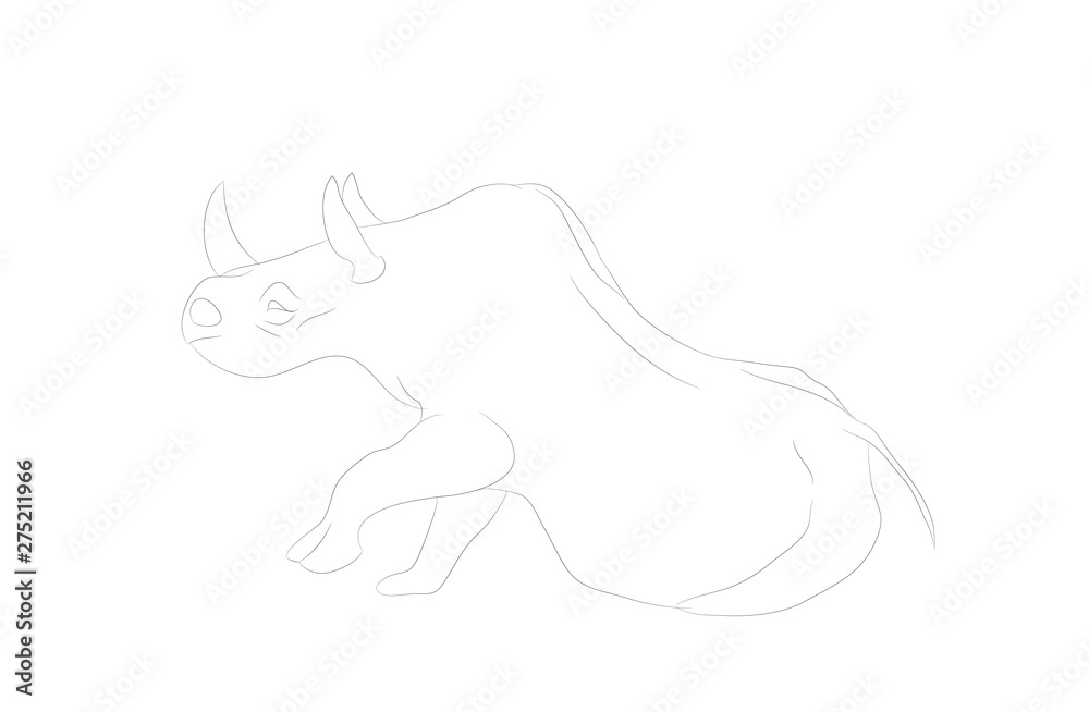 vector illustration of gray rhino, drawing by lines