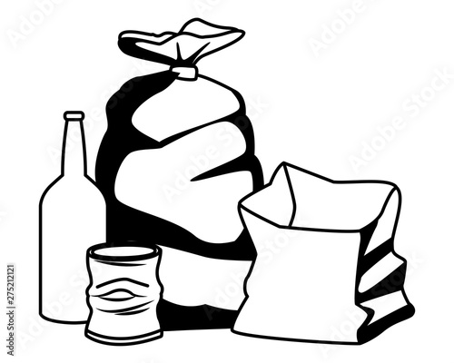 garbage bag and paper bag in black and white