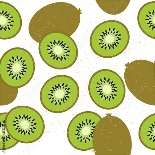 Fresh kiwi background. Hand drawn overlapping backdrop. Colorful wallpaper vector. Seamless pattern with fruits. Decorative illustration, good for printing