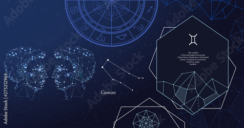Zodiac sign Gemini. The symbol of the astrological horoscope. Horizontal banner.