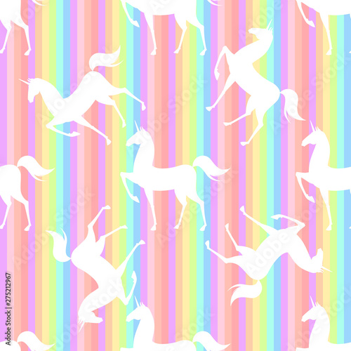 Seamless pattern with stilized unicorns. Colored illustration In pink  blue  ultraviolet colors