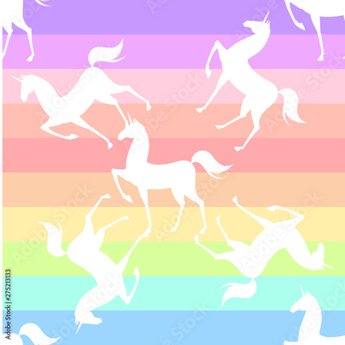Seamless pattern with stilized unicorns. Colored illustration In pink, blue, ultraviolet colors photo