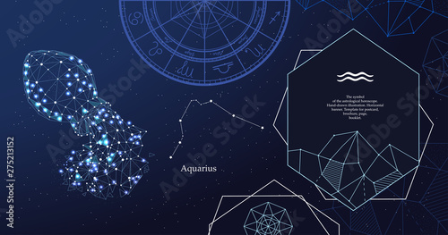 Zodiac sign Aquarius. The symbol of the astrological horoscope. Horizontal banner.