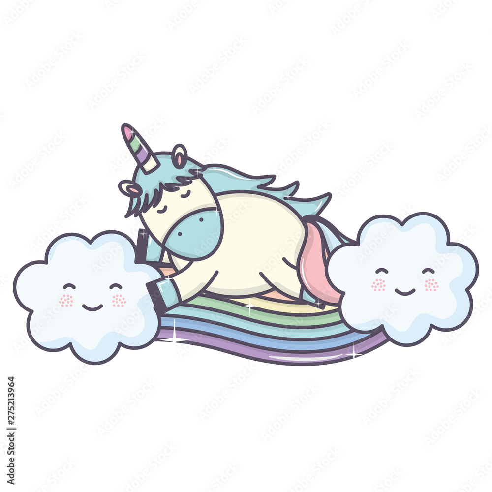 cute adorable unicorn with clouds and rainbow cute adorable unicorn with clouds and rainbow