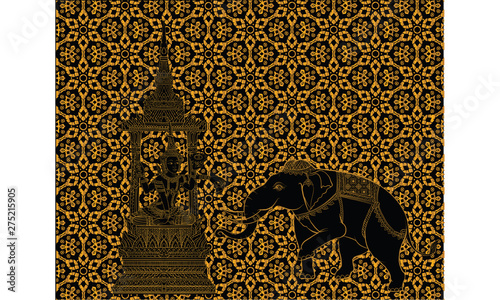 elephant in Thai traditional painting vector