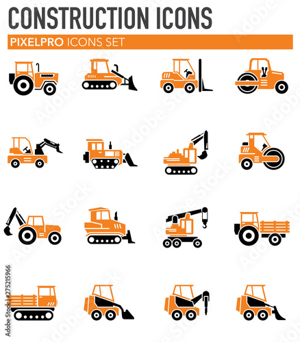 Heavy vehicle related icons set on background for graphic and web design. Simple illustration. Internet concept symbol for website button or mobile app.