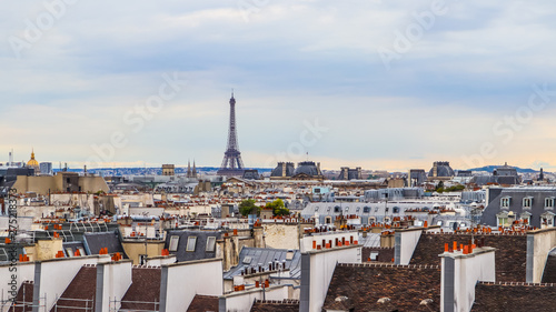 Aerial view of Paris city and Eiffel tower. France. April 2019