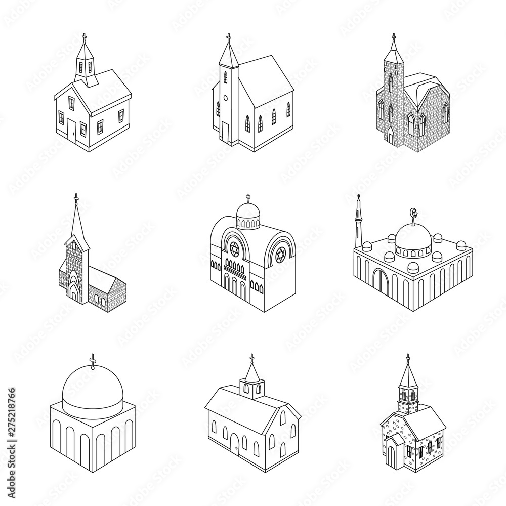 Vector design of architecture and building sign. Collection of architecture and clergy stock vector illustration.